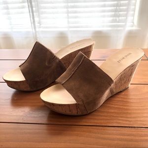 Nine West Nude Suede Cork Wedges size 8